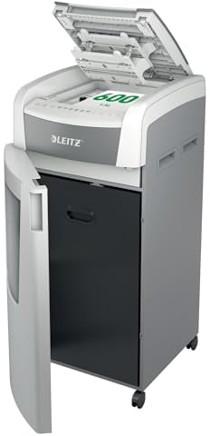 Leitz IQ Autofeed Office Cross Cut Paper Shredder P4, Automatic, 600 sheet, 110 Litre Bin Capacity, White, 80170000