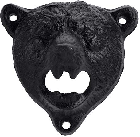 1pc Wall Mounted Bottle Opener,Cast Iron Wall Mount Grizzly Bear Teeth Bite Bottle Cap Opener,Black Bear Head Bottle Opener for Installing on Kitchen,Bar,Restaurant,9x9x6.5cm/3.54x3.54x2.55inch