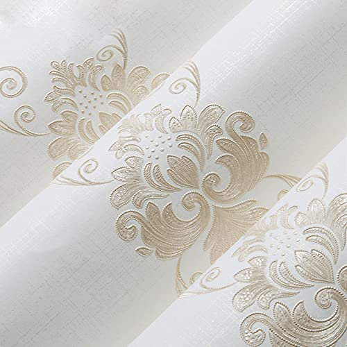 通用 20.87″Wx393.7″L 3D Embossed Small Floral Flowers Pastoral European Style Restaurant Bedroom Living Room TV Background Non-Woven Wallpaper Non-Pasted (White)