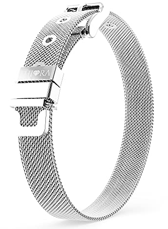 THIORA® - Mesh Armband Damen | Große Auswahl Charms | Premium Edelstahl veredelt | Charmband (Silberfarben)