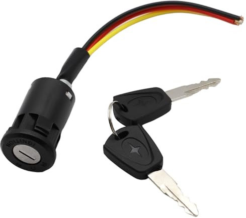 AUTOZOCO Interruptor de encendido de moto de 3 cables con llaves - bombín de arranque - bombín eléctrico con llaves - luz de parada, Off y arranque - llave y mecanismo de arranque para vehiculos