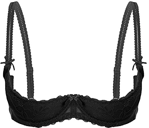 iiniim Sujetador Encaje sin Aros Mujer Sexy Sujetador Pecho Abierto Lencería Picardías Erótica Transparente Bra Bralette con Huecos Suave Bowknot para Adultos A Negro H M