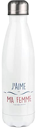 Bouteille Isotherme blanche au motif J'aime ma femme