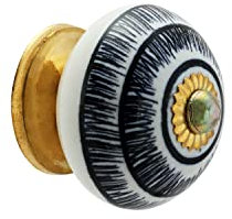 Rasiya Art Black Ceramic Cabinet Knobs - Boho Handmade Ceramic Door Knobs Kitchen Cupboard Wardrobe Pull Handle Countryside Farmhouse Decor Furniture Hardware - Black Round - Pack of 4