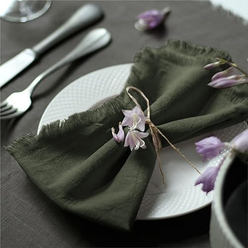 Ayuzawa Handgefertigte Stoffservietten, Baumwollservietten mit Fransen, zarte, handgefertigte Stoffservietten für Abendessen, Partys, Hochzeiten und mehr, 45,7 x 45,7 cm, 4er-Set – Olivgrün