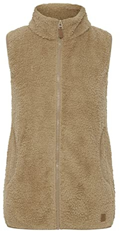 OXMO OXTheri Damen Weste Fleece Outdoor Weste mit Stehkragen Eingrifftaschen Reißverschluss Regular fit, Größe:L, Farbe:Sand (171022)