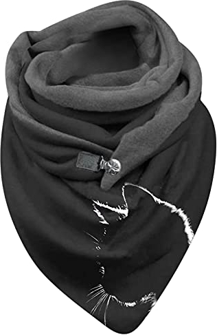 Schal Damen Schwarz Mit Knöpfen Herbst Winter Warm Halstuch Blumen Kuschelig Winterschal Weich Muster XXL Mit Knopf Frauen Vintage Knopfschal Dreieckstuch Damenschal Cape
