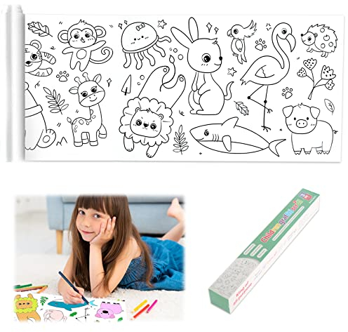 Schneidbare Zeichenrolle für Kinder, Malrolle für Kinder Graffy Roll zum Ausmalen, Ausmalrolle für Kinder Zeichenpapier Papierrolle Malen Kinder Malpapier Rolle für Kinder(Tierwelt)
