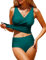 UMIPUBO Womens Tankini Sets Tummy Control Swimsuit Push Up Padded Swimwear Twist Front Tankini Top with Bikini Bottoms V Neck 2 Piece Bathing Suits Swiming Costume (Peacock Green, XL)