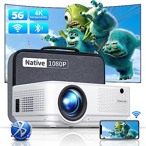 Giaomar Full HD 1080P Beamer - 11000 Lumen, 5G WiFi, Bluetooth, 4K Unterstützt, 300'' Display - Heimkino Projektor Kompatibel Mit Fire Stick, Smartphone, HDMI, USB, PS5