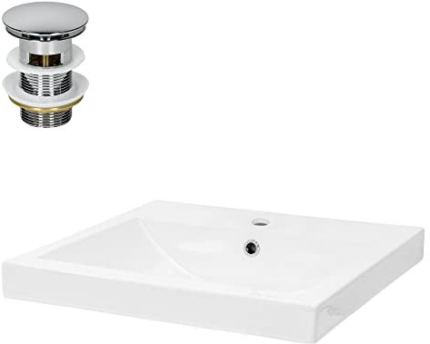ML-Design Waschbecken Keramik Weiß 54,5x16x45 cm Eckig inkl. Ablaufgarnitur, Einbauwaschbecken mit Überlauf Aufsatzwaschbecken Einbauwaschtisch Waschschale Waschplatz Handwaschbecken, für Badezimmer