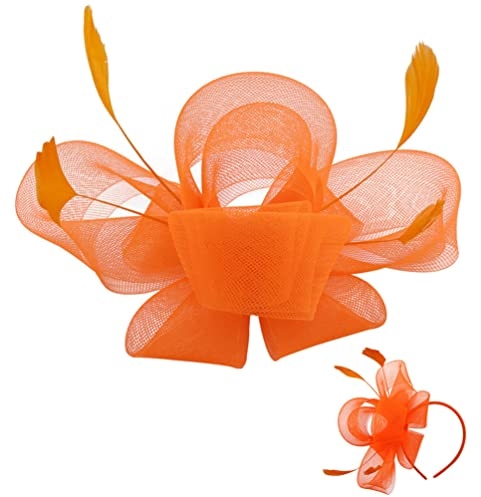 KALLORY Fascinator Haarspange Blumenschleier Stirnband Tea Party Stirnband Flapper Kopfschmuck Fascinator Hut Clip Hochzeit Party Haarschmuck Für Damen Orange