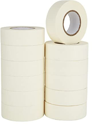 ASelected Premium Masking Tape 12 Rolls (25Mm X 30M) White Masking Tape Painting Tape For Painters, Decorators Professional Diy Use Painting Office Home Crafts and More