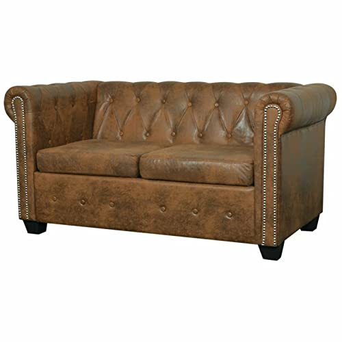 Festnight Chesterfield Sofa 2 Sitzer Retro Couch Kunstleder Wohnzimmersofa Loungesofa - 145,5 x 76 x 70 cm - Braun