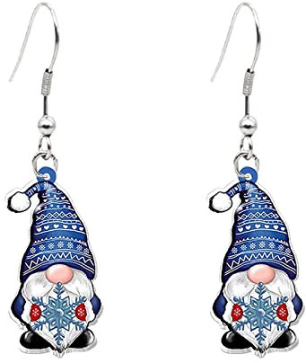Generic Wedding Earrings for Women Fashion Christmas Acrylic Heat Shrinkable Stainless Steel Earhook Christmas Tree Dwarf Hat Earrings (H, One Size)