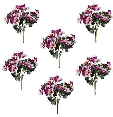 ONMDQS Künstliche Blumen, kleine Wildblumen, Dekoration, künstliche Kunststoff-Seidensträuße, Stiefmütterchen für Familie, Garten, Dekoration, Violett, 6 Stück