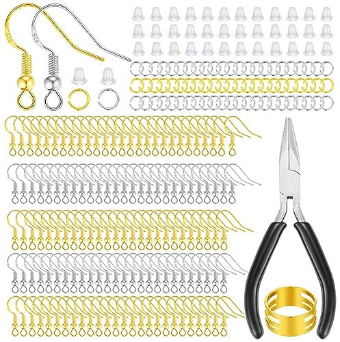 XIANNVXI 602 Pcs Earring Making Kit Hooks for Jewellery Making,Hypoallergenic 925 Silver and Gold Plated,Jewellery Findings,Jump Rings,Rubber Earring Backs,DIY Tool