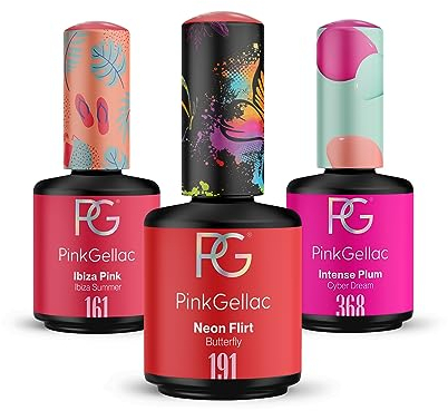Pink Gellac UV Nagellack Set - 3 Stück Shellac 15 ml - Strahlende Sommerfarben Gel Nagellack Set - Lang Anhaltender Gellack UV - Shellac Set mit 3 Gelnagel Farben - UV Gel Nagellack Made in Holland