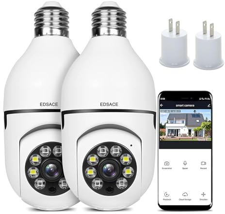 EDSACE - Paquete de 2 bombillas de doble banda de 5 g, WiFi 6 bombillas, paquete de 2 bombillas WiFi 2.4G/5G, cámara de enchufe Secuirty para el hogar, cámara panorámica de 360 grados, 2 unidades