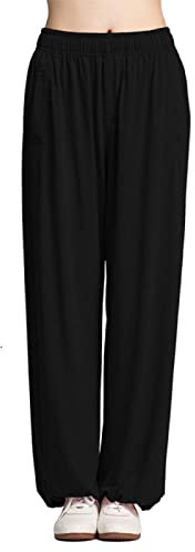 ZMIN Pantaloni Tai Chi Donna Uomo Taglie Forti Pantaloni Tai Chi Pantaloni Pantaloni Casual Pantaloni Slim Yoga Harem Pantaloni Pilates Martial,Nero,M