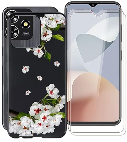 WXPPJ Handyhülle für ZTE Blade A73 4G Hülle mit 2 Stücks HD Schutzfolie, Stoßfest Schutzhülle Soft Silikon TPU Case Ultra Dünn Bumper Cover für ZTE Blade A73 4G (6.60) - Birnenblüte