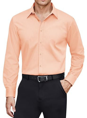 J.VER Men's Dress Shirts Stretch Stain Shield Long Sleeve Solid Formal Shirt Business Casual Button Down Shirts, Scallop, XL