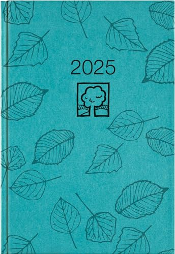 Zettler - Buchkalender 2025 türkis, 14,5x21cm, Taschenkalender mit 392 Seiten im Kartoneinband, 1 Tag auf 1 Seite, Tages-, und Wochen- und Zinstagezählung, Blauer Engel und deutsches Kalendarium
