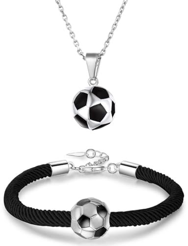 SwirlColor Armbänder Fußball und Fußball Anhänger Halskette für Jungs, Mode Einstellbare Geflochtene Armbänder Kinder Fußball-Halskette Fussball Geschenke Jungen