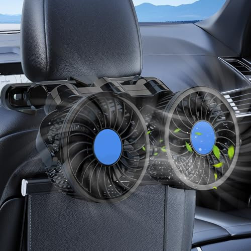 TGKYK Car Cooling Fan, Car Fan 12v with Stepless Speed, 360°Rotatable Dual Head Electric Car Fans for Rear Seat, Car Dashboard Fan for Cars, Vans, SUVs (Cigarette Lighter Plug)