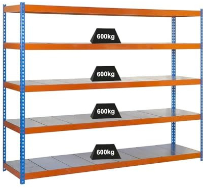 PROREGAL Schwerlastregal Metal Beast Five | HxBxT 200x150x45cm | Fachlast 600kg | Blau-Orange | Regal Standregal Werkstattregal Lagerregal Kellerregal