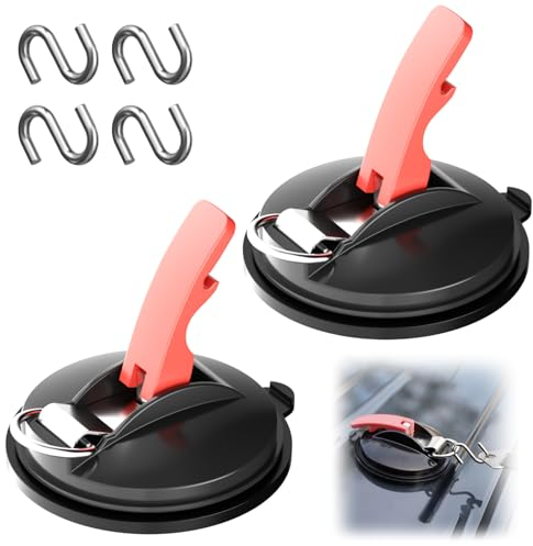 2 Stück Extra Stark Saugnapf Camping Saugnäpfe Haken Camping Starke Saughaken für Camping Multifunktionaler Saugnapf Saughaken Set mit 4 S-Haken Saugnapf Befestigung für Haushalt, Wohnmobil