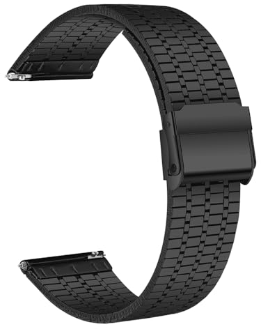 Lahviuu Bracelets de Montres pour Homme & Femme, Métal Bracelet de Montre pour Montre Connectée et Montre Traditionnelle, Bracelet Dégagement Rapide pour Smartwatch 20 mm, Noir