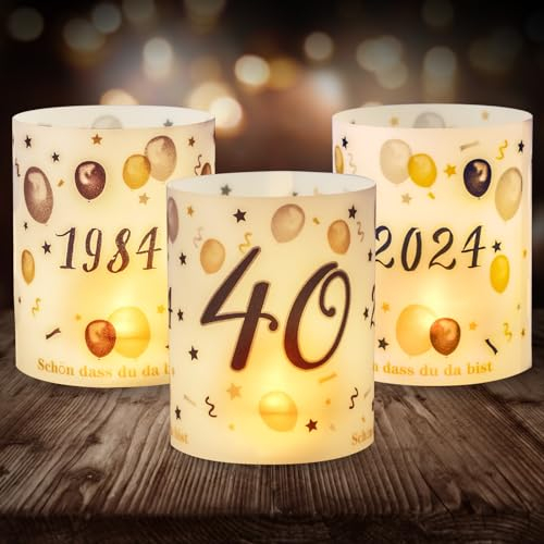12 Windlicht Tischdeko 40 Geburtstag, Seutgjie 40. Geburtstag Hochzeit Jubiläum Deko Mann Frau 1984-2024 Schwarz Gold für Teelichter oder Kerzen