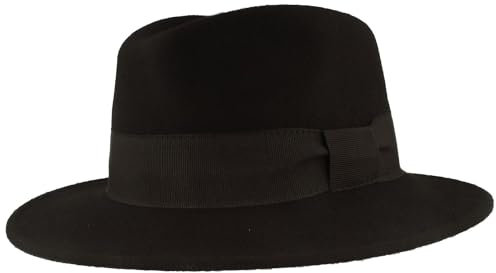 Breiter Damen Filzhut Wollhut Knautschbarer Traveller Damen-Hut aus 100% Wolle Schwarz S