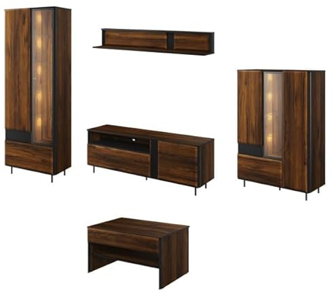 Feldmann Preiswert Wohnen Wohnzimmer-Set Borga Wohnwand 5-teilig MDF grifflos