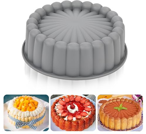 Heveer Moldes de Silicona Charlotte Redondos Molde para Tartas Reutilizable Formas para Bolos Molde Silicona Horno para Tarta de Queso Chocolate Pan 8 Pulgadas Gris