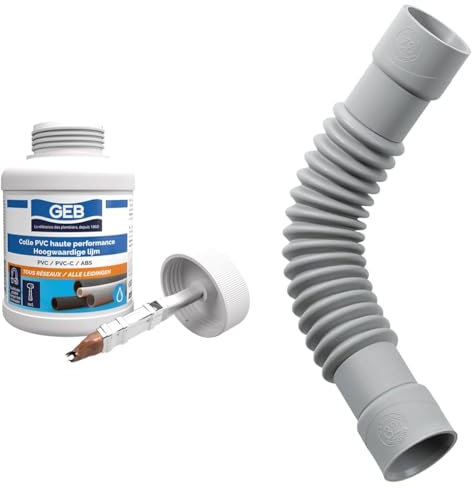 GEB Colle haute performance 250 ml polyvalente pour assemblage de canalisations en PVC & Wirquin 79009005 Polychlorure de vinyle Raccord universel magicoude D32 à coller,Taille unique, gris