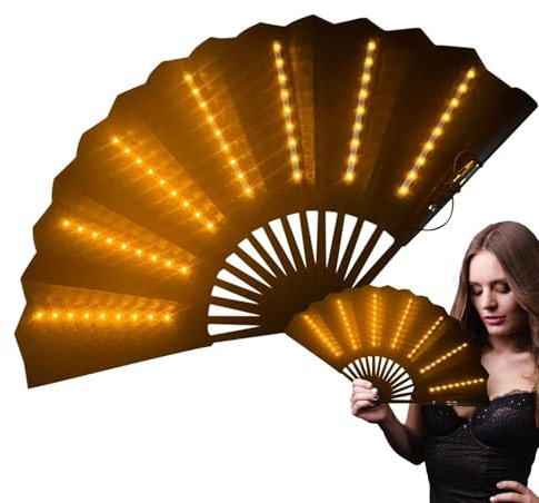 Faltbarer Ventilator mit LED-Licht, beleuchteter Handventilator, Mehrzweck-Bar-Faltventilator, Zubehör für Bauchtanz, Bühne, Bar, Fotografie