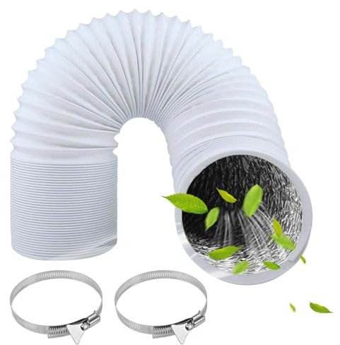 ComPDCVD 150mm Bianco Tubo di Scarico 3 m Condotti Tubo di Ventilazione Flessibile in Alluminio PVC con 2 Fascette Stringitubo in Acciaio per Aria Condizionata, Asciugatrice, Cappa Aspirante