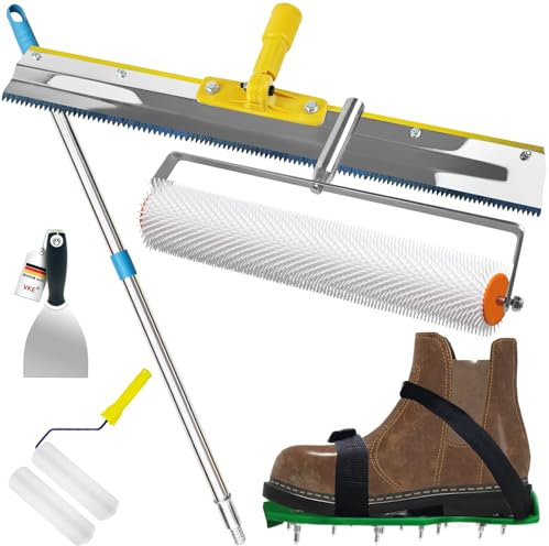 VKE Epoxy Spiked Roller Self Levelling,Self Levelling Tools,Extension Pole 162cm,Stainless Steel Scraper, Floor Construction Tool Spiked Roller,Spiked Shoes,Markless Sawtooth Self-Leveling Rake