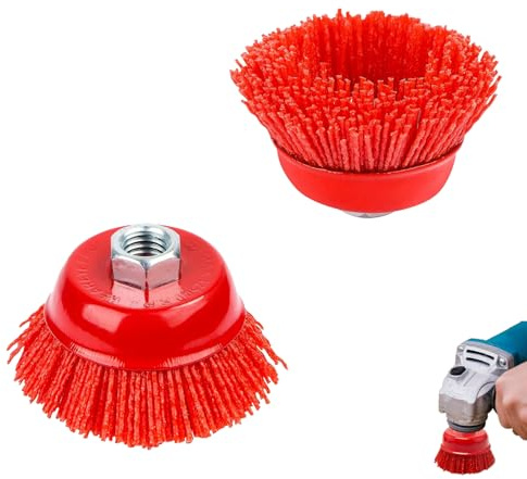 GVSS 2 Pièces Brosse Nylon Meuleuse 75 mm, M14 Bross Disqueuse,Brosse Meuleuse Plastique,Brosse Metallique pour Perceuse pour Nettoyage et Polissage du Métal