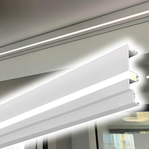 Corniche LED Plafond Système de canaux LED de 1 m à 50 m, plinthe de canal en aluminium pour dissimuler la bande lumineuse LED, diffuseur de bandes lumineuses LED/plinthes d'éclairage indirect avec co