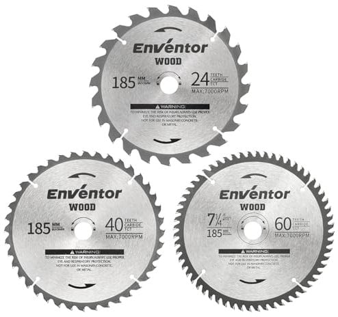 Enventor 3PCS Circular Saw Blades, 185mm* 20mm Bore *24T/ 40T/ 60T, TCT Saw Blade for Wood Cutting, Compatible with 76332L, 76343L, 76301,SGCS1400