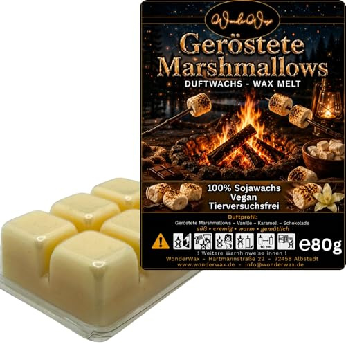 WonderWax® Duftriegel 6 x Duftwachs Würfel Weiß Geröstete Marshmallows | Farbe: Weiß | Raumduft für Duftlampen, Wax Melt, Sojawachs, Indoor Duftöl Wachs schmelzen für Aromalampe