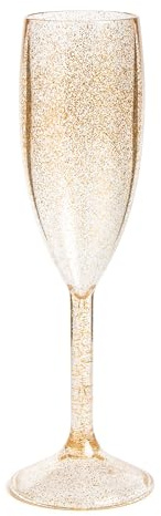 Persy Party Plastic Champagne Flutes 5 Pack - Unbreakable Wine Glasses with Long Stem - UK Based Coloured Champagne Flutes Prosecco Glasses - Gifts for Christmas, Wedding & Birthday - Glitter Gold