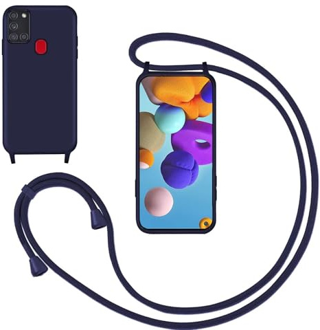GoodcAcy Handyband für Samsung Galaxy A21S Hülle mit Band,Blau | Kameraschutz und Bildschirmschutz,Flüssig Silikon Necklace Handyhülle Schnur Schutzhülle Case für Umhängen Case mit Kordel