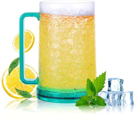 ACTOYS Jarra de Cerveza Congelador 450ML Taza de Cerveza para Congelar, Jarra de Cerveza Plastico, Vaso Doble Pared Cerveza, Vaso Frio para Cerveza para Mantener Bebidas Frescas 15 x 10 cm (Verde)