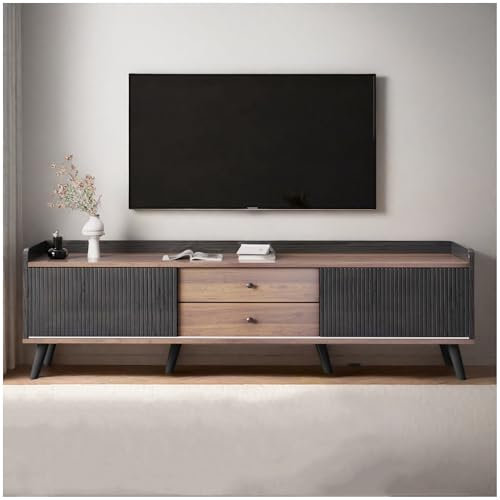 Wyibwy Mueble para TV, con dos cajones con dos puertas correderas, pizarra TV, madera moderna, mueble de salón, mueble bajo para el salón, 58 x 160 x 38,5 cm, negro + marrón oscuro