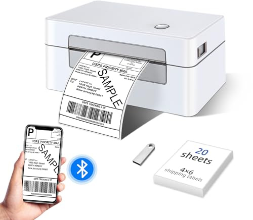 vretti Thermal Label Printer 4x6 for Shipping & Postage, Royal Mail, Vinted, Amazon, USB & Bluetooth Label Machine (40-110mm), No Ink & Ultra-Durable Print Head