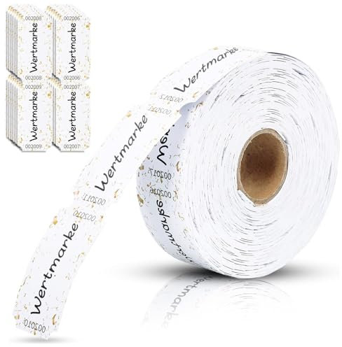 500 Stück Wertmarken Rollen Gold Gutscheinrolle Essensmarken Rolle Eintrittskarten Gutscheinmarken Getränkemarken Rollen Wertmarken Chips für Karnevalsparty Hochzeit Veranstaltungen 50x25mm